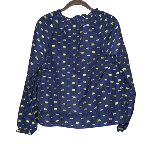 J.Crew Navy Printed Peasant Blouse Boho Cottagecore Long Sleeve Top Size S - Picture 2 of 4